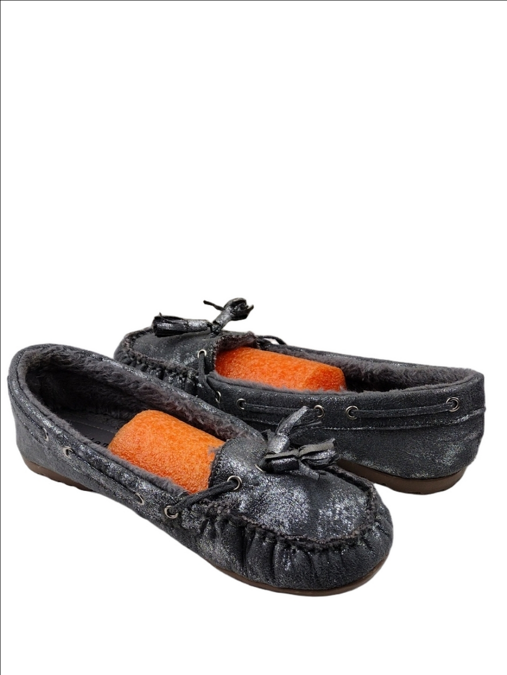 Madden Girl Literal Grey Metallic Fabric Tassel Upper Round Toe Moccasin Shoe